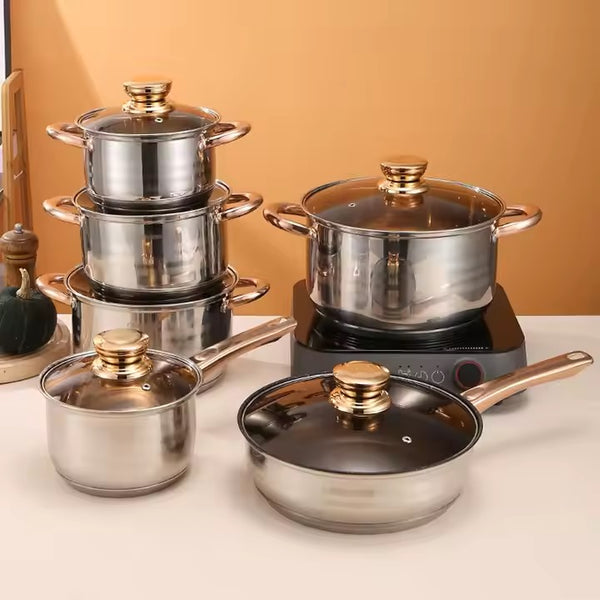 12pcs Stainless Steel Cookware Set Gha