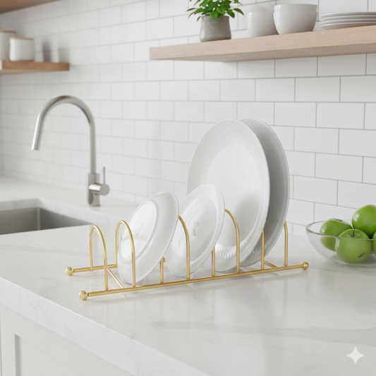 Golden metallic plate rack