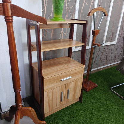 Wooden Storage Shelf with Drawer and Cabinet