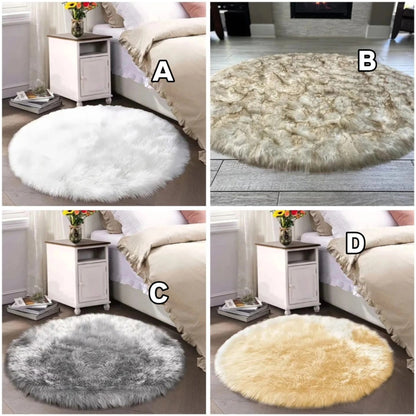 Round Fluffy Shaggy Bedside Area Carpet