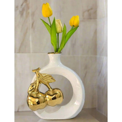 Modern ceramic vase with golden cherry