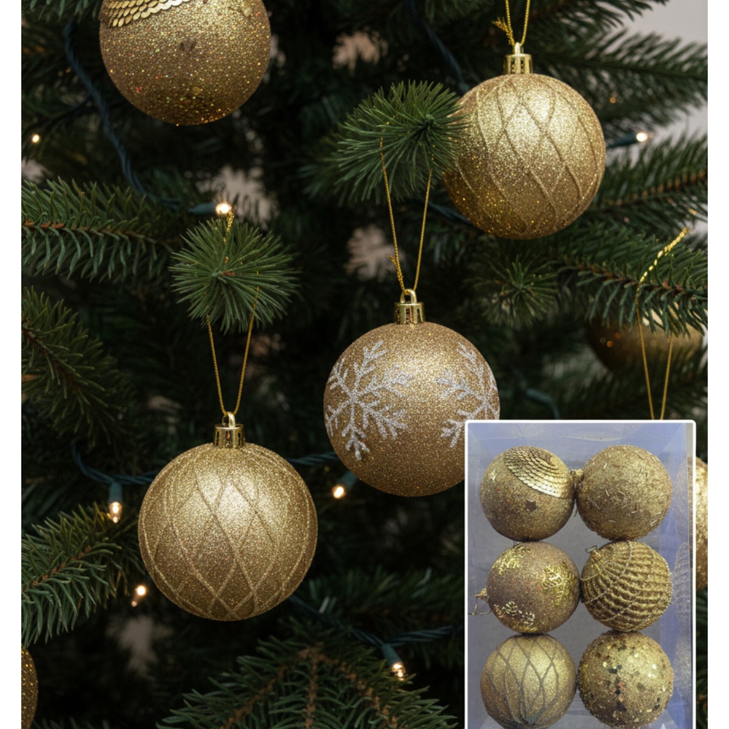 Large 6Pc 10cm Deluxe Glitter Christmas Ball Ornaments
