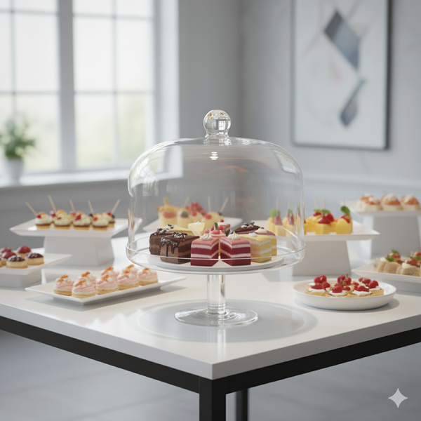 Pedestal Glass Cake Stand with Clear Dome Cover