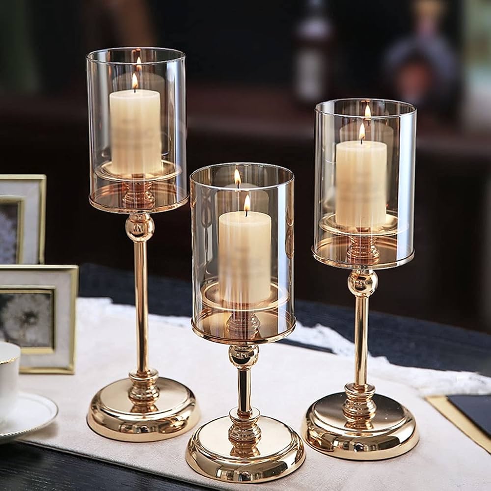 Gold Glass Cylinder Candle Holder