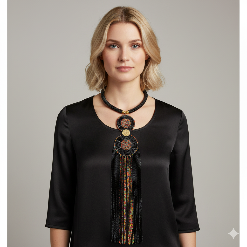 Maasai Beaded Long Pendant Necklace