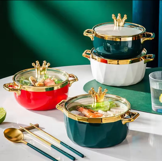 Gold detail bowl with cover hexagon