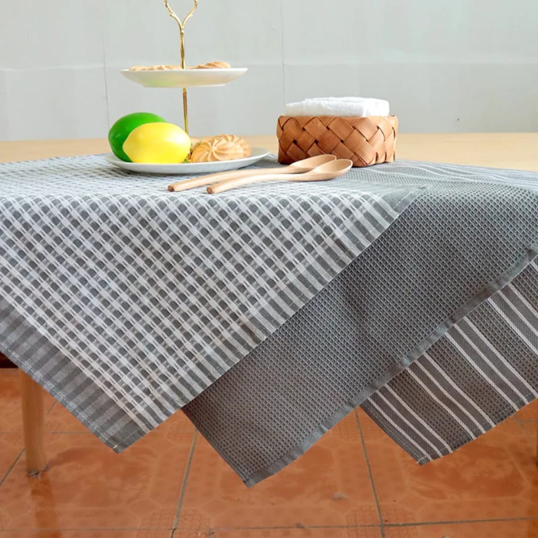 Checked Waffle Weave 3 Kitchen Towel Set 3 Pieces