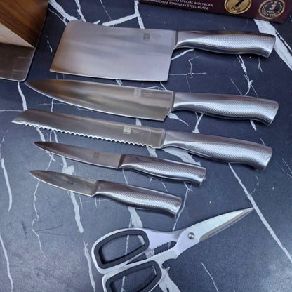 8Pcs Stainless Steel Knife Set with Wooden Block