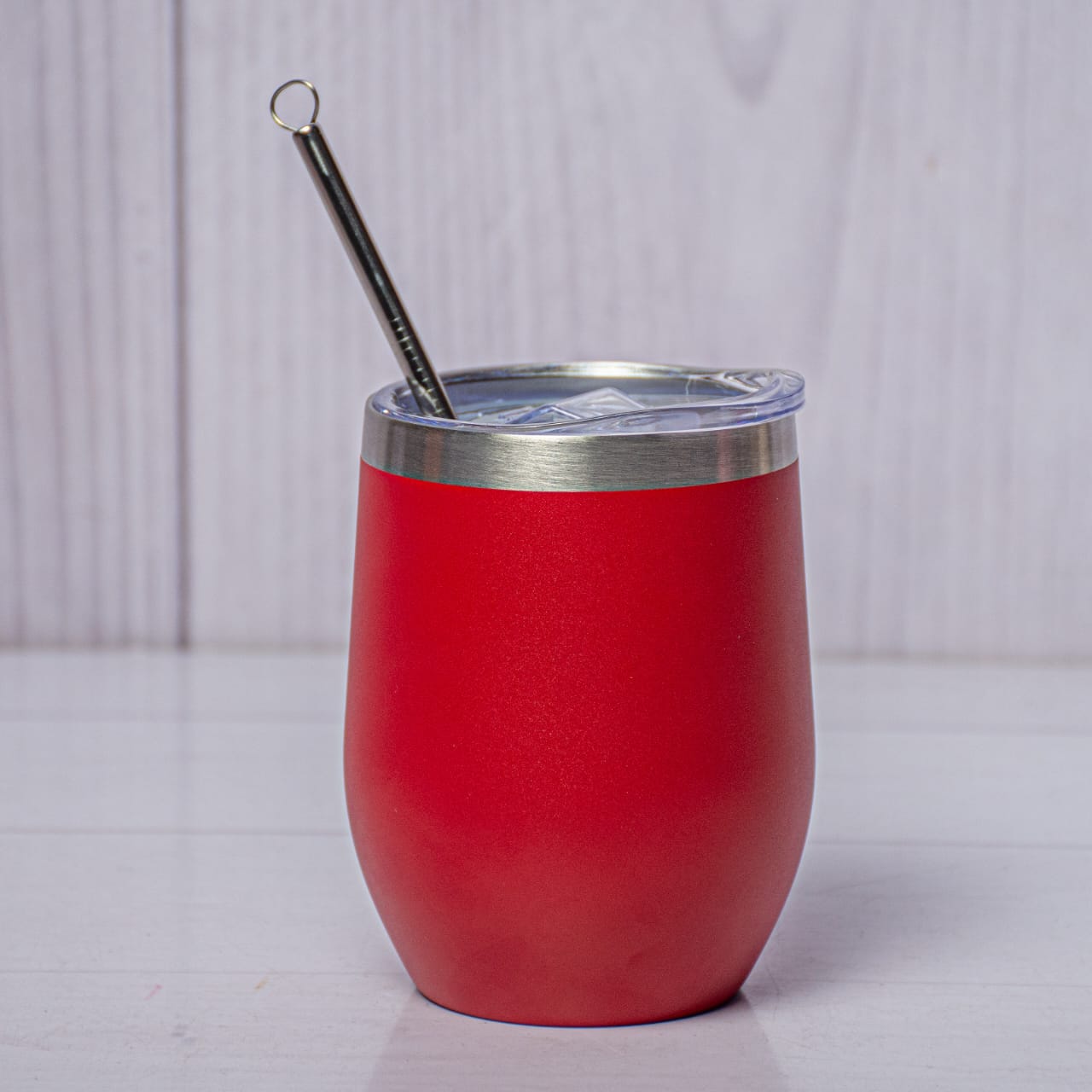 Insulated wine tumbler mug with straw and cleaner brush