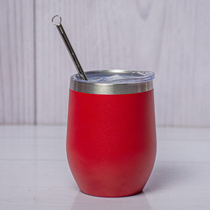 Insulated wine tumbler mug with straw and cleaner brush