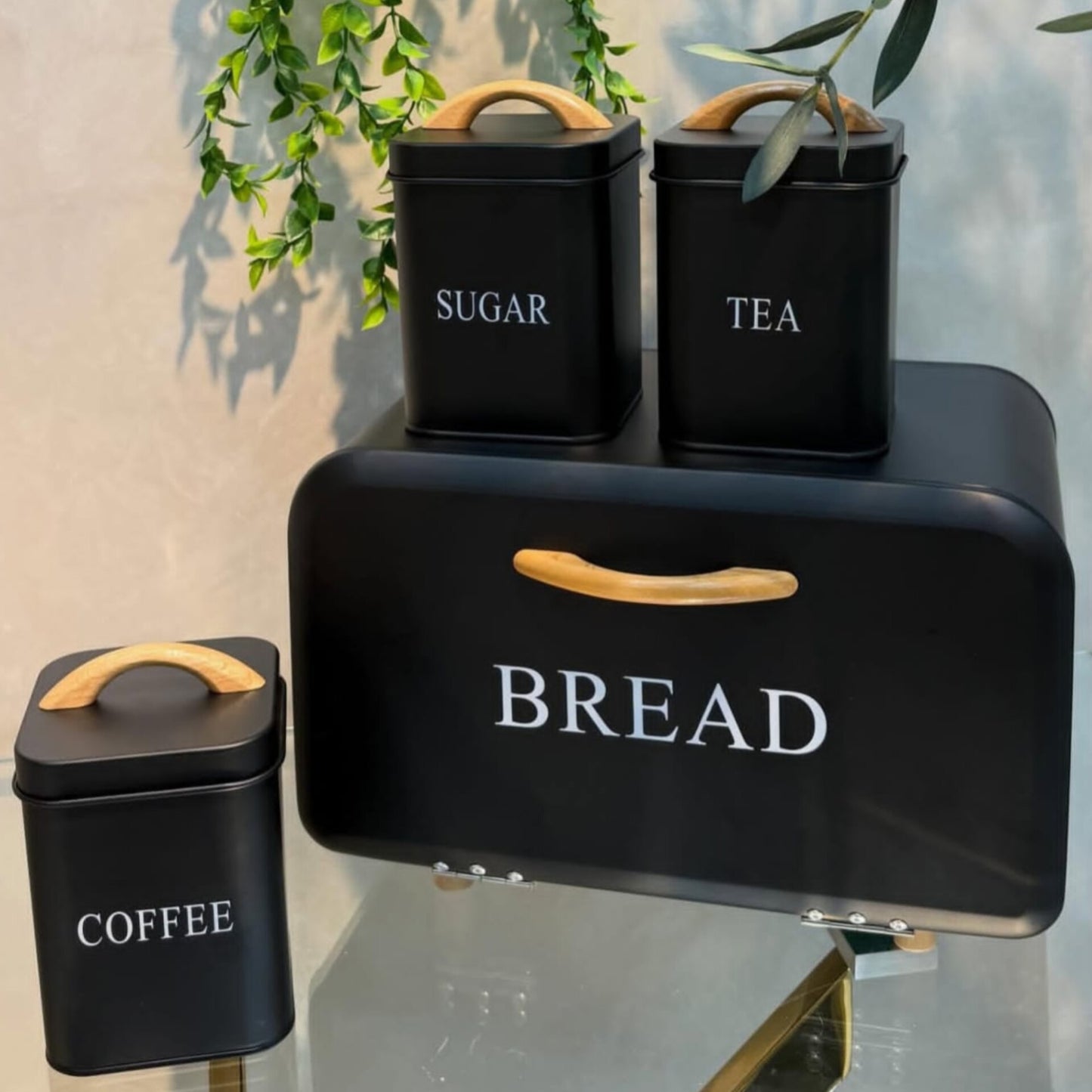 Home Kitchen Bread Box and Tea Sugar Coffee Storage Canister Set