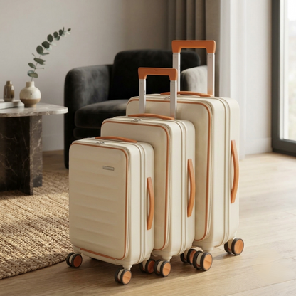 3Pcs Beige Travel Anytime Suitcases Set 28,24, 20 Inches
