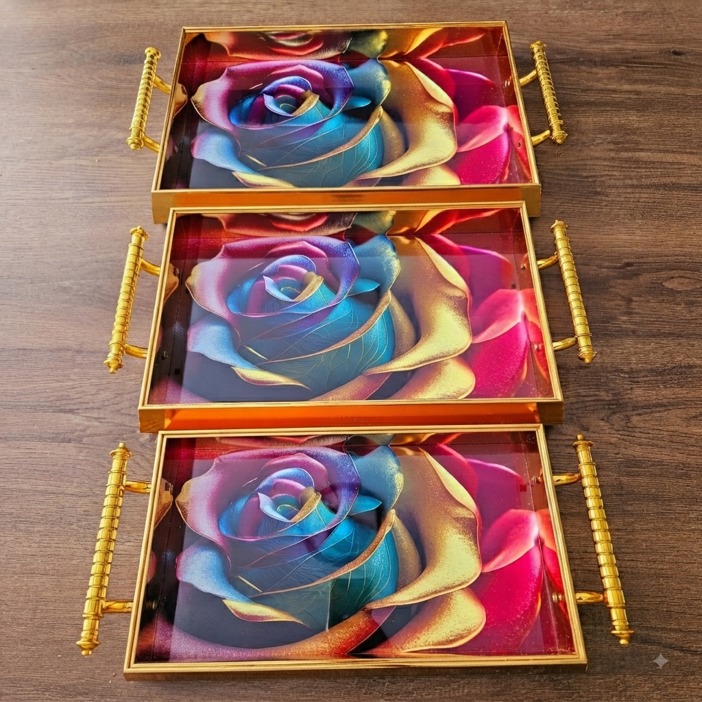3Pc Floral Tray Set