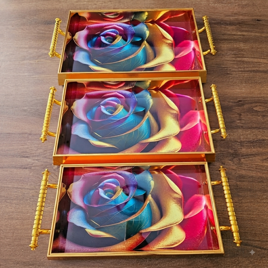 3Pc Floral Tray Set