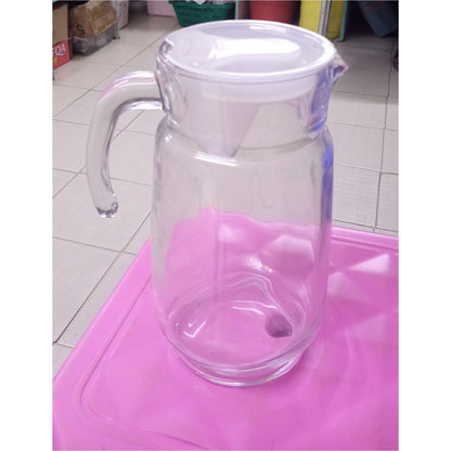 Glass Water Jug Pitcher with White Lid