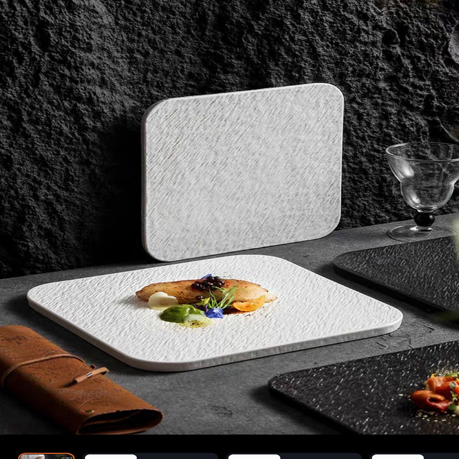 Rock Matte Black and White Square Dinner Plate