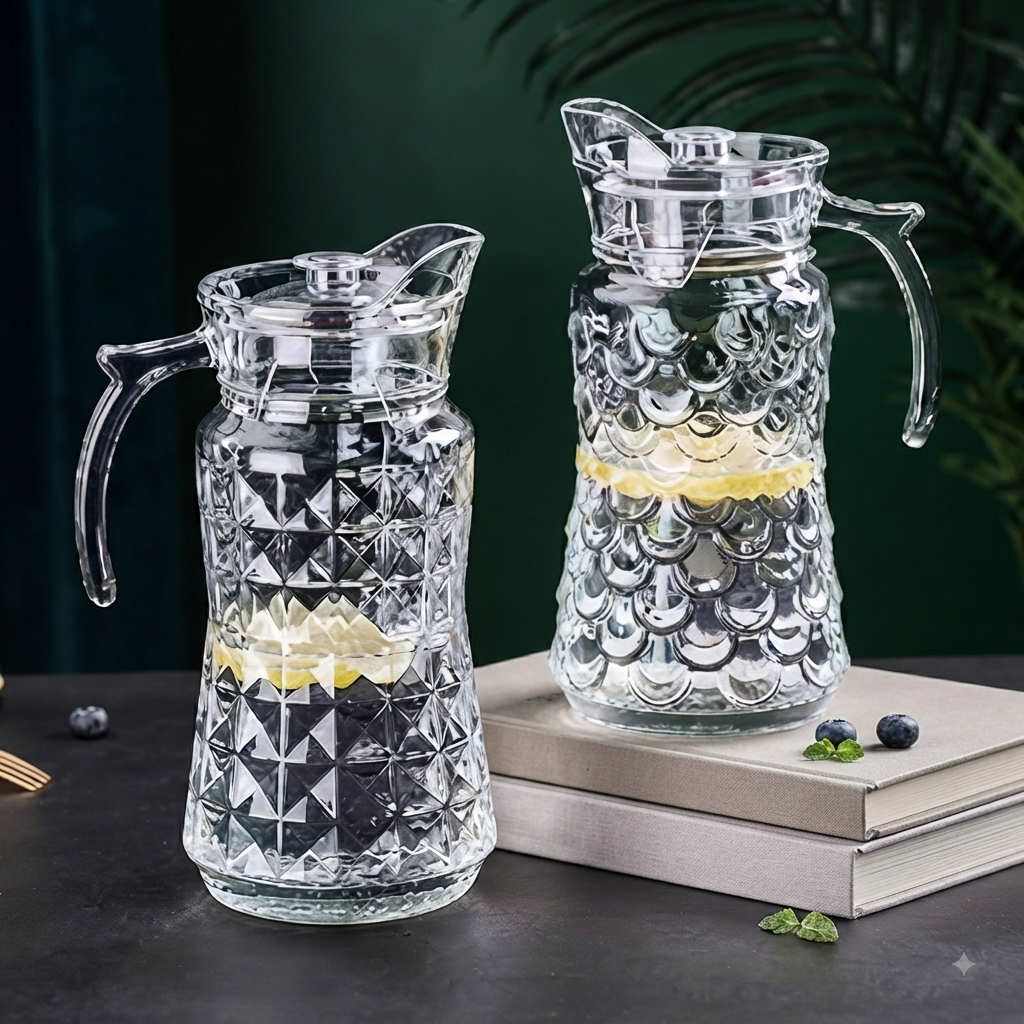 Patterned Glass Pitcher Water Jug