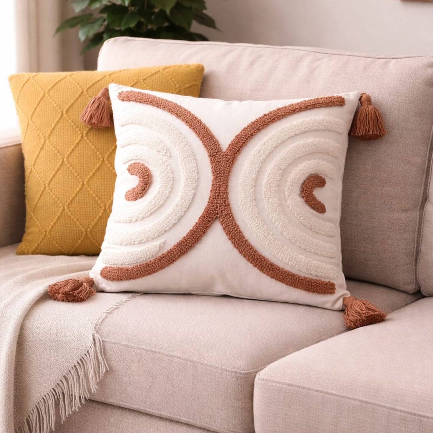 Boho Throw Pillow Cover with Tassels