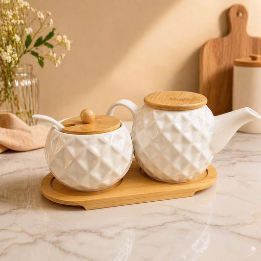 3 Piece Ceramic Kettle Tea Set
