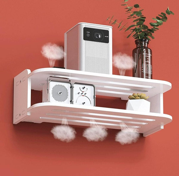 White Wall Mounted Double-Tier Floating Shelf for Media and Accessories
