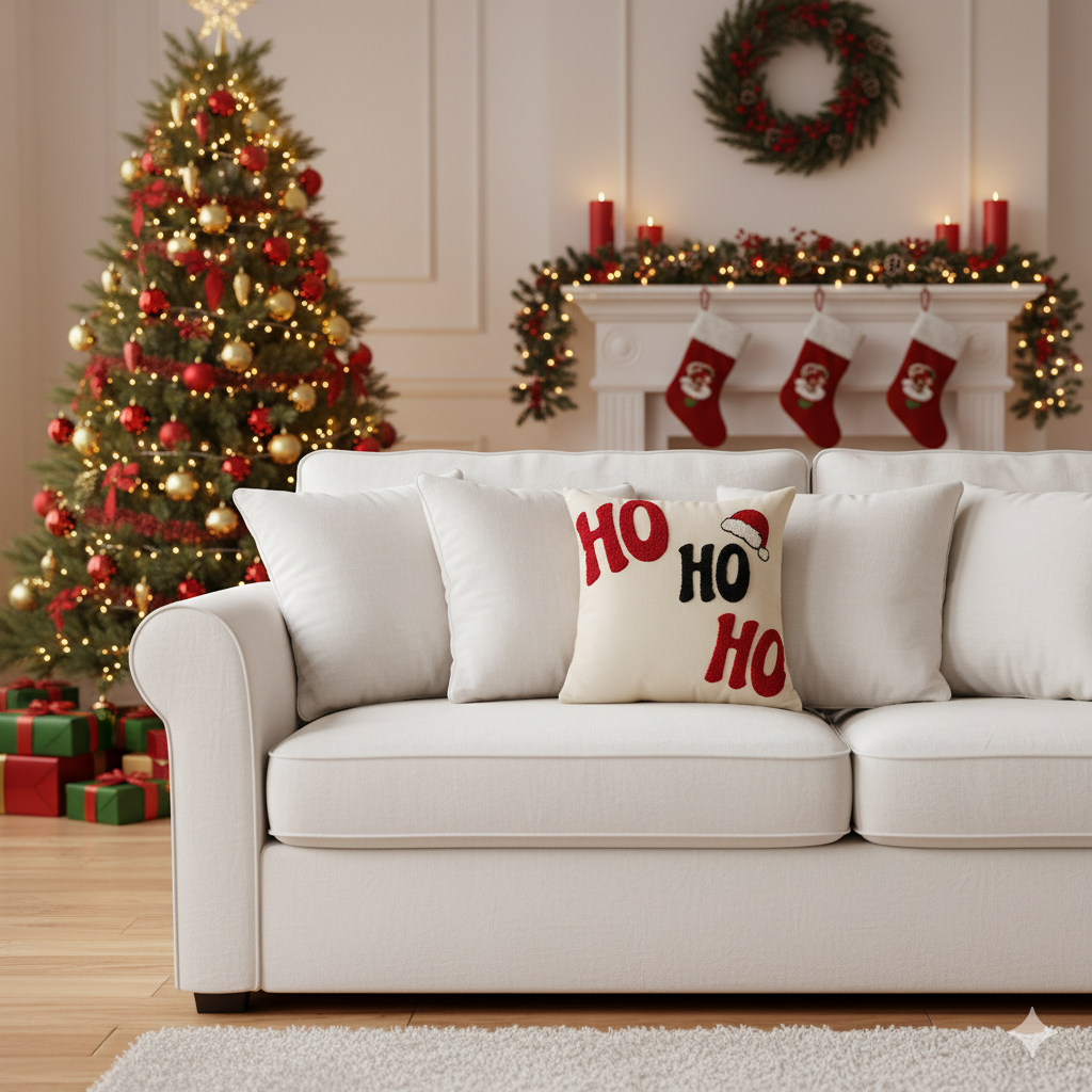 Christmas embroidered cushion cover