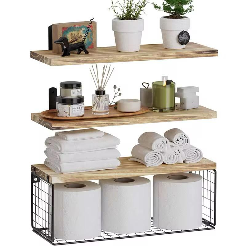 Pine wood floating shelves