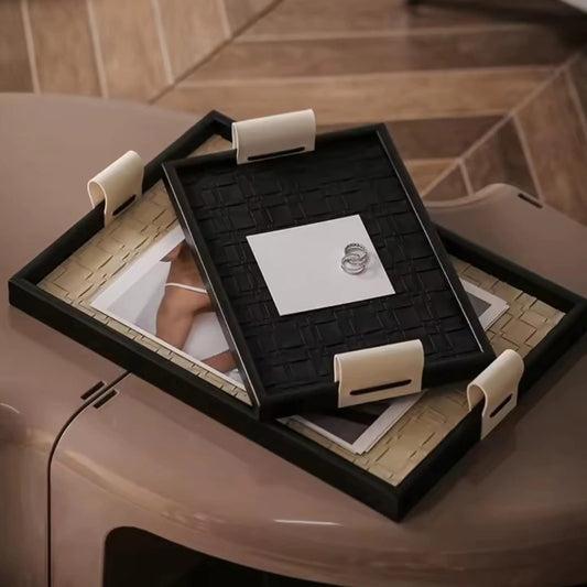 Wooden Faux Leather Vanity Tray
