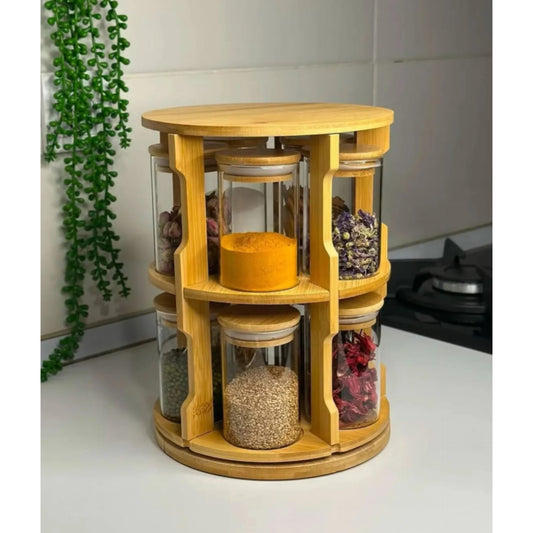 Rotating spice bamboo tabletop rack