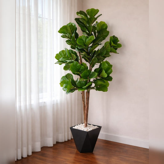 Artificial Fiddle Leave Plant With Vase And Pebbles