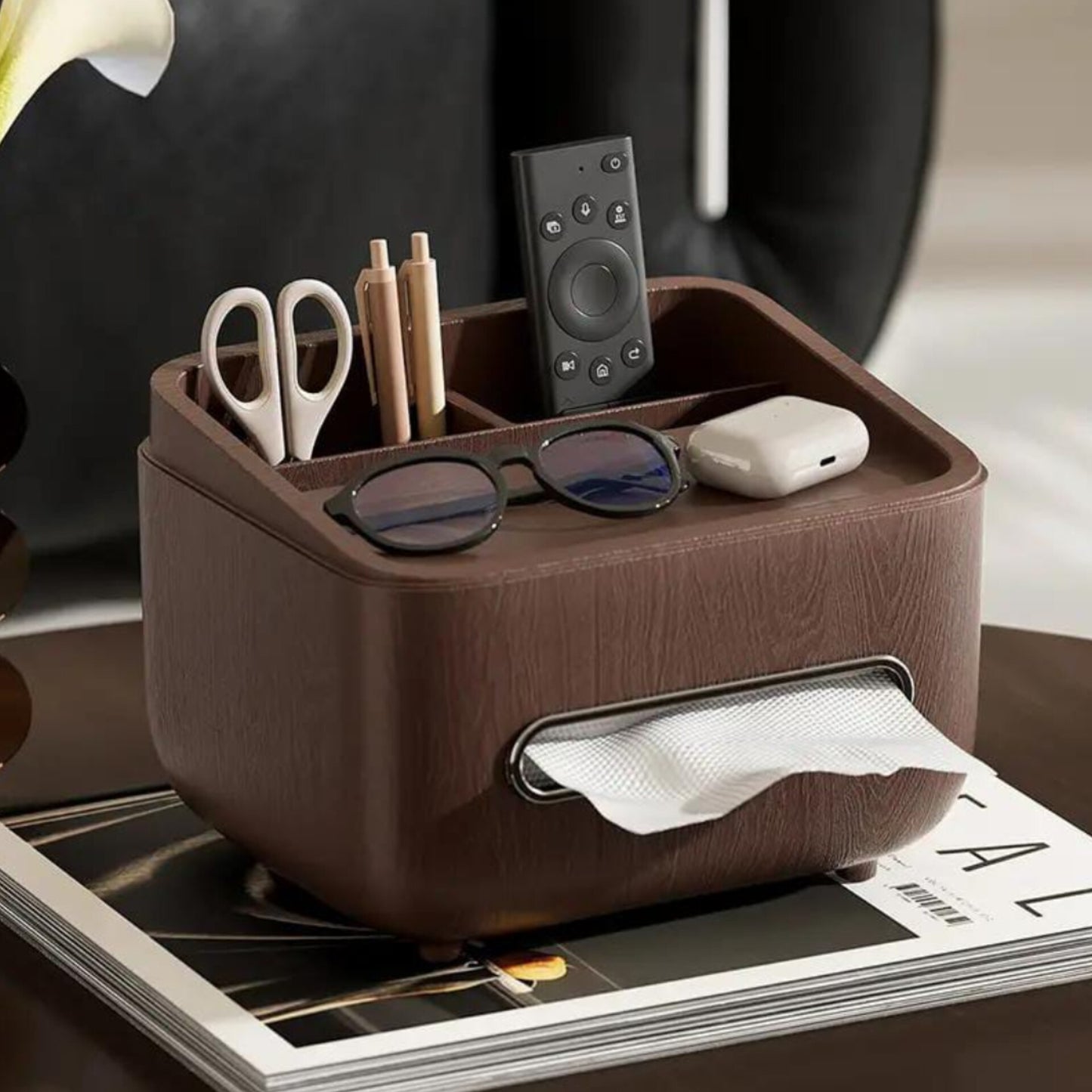 Wood Grain Tissue Holder Storage