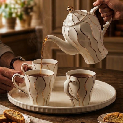 Gold White Ceramic Tea Set