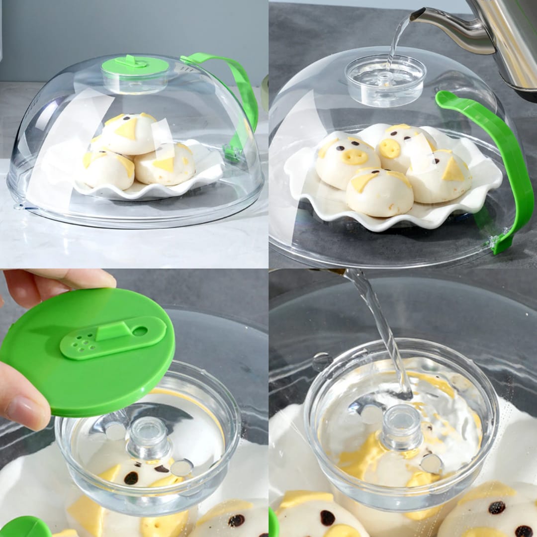 Microwave cover with steamer slot