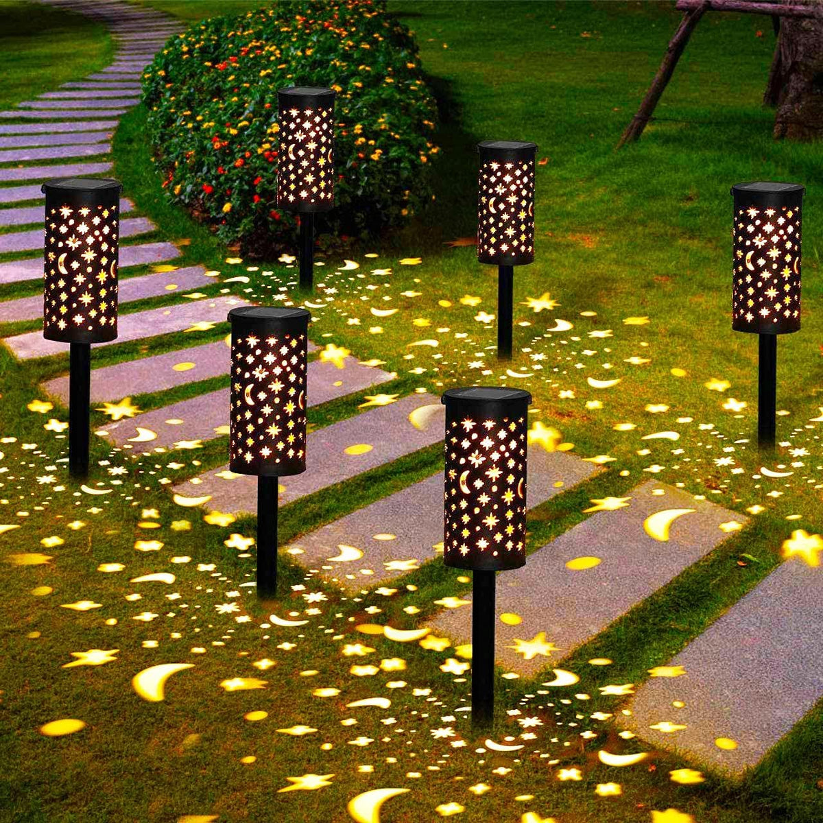 6 Pc Moon and Star Shape Solar Garden  Lights