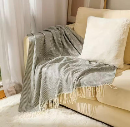 Striped knitted throw blanket