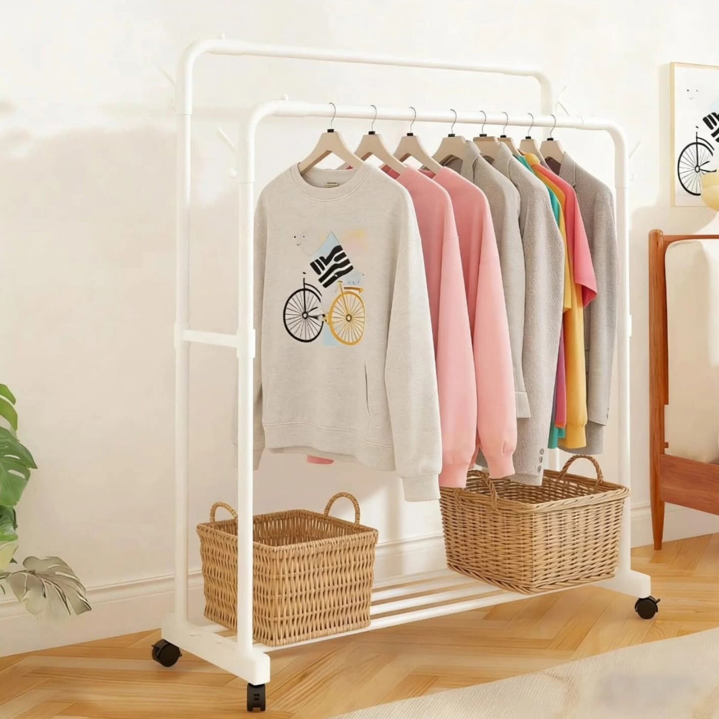 Double Pole Clothing Rack with Wheels