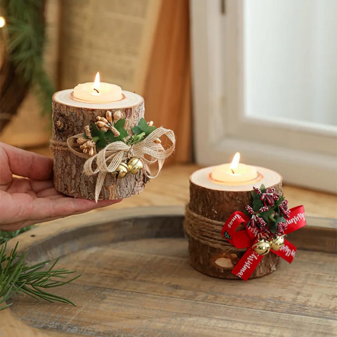 Christmas Candle Wooden Holder
