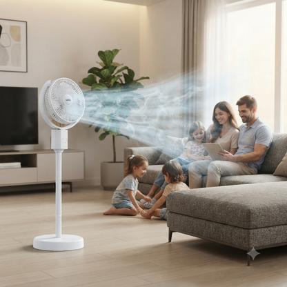 White Sanford 10-inch rechargeable fan