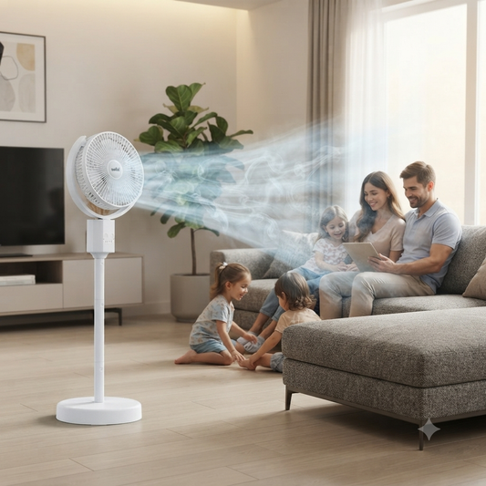 White Sanford 10-inch rechargeable fan