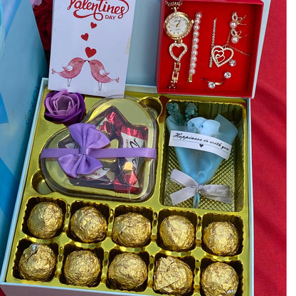 Ladies Valentine Jewelry and Chocolate  Gift Set
