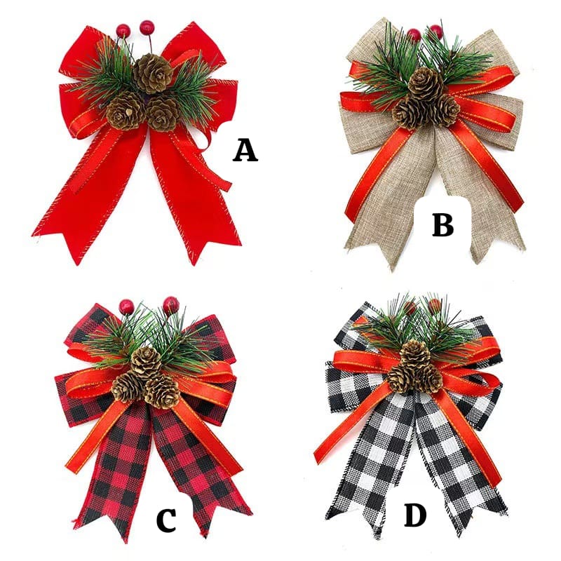 2 Christmas Bows With Pine Cones
