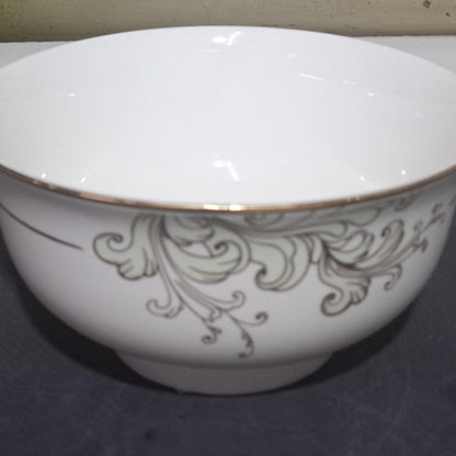6pc White Bone Soup Bowl Set with Gold
