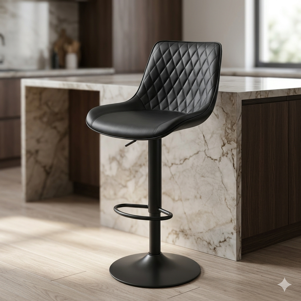 Adjustable Black Faux Leather Bar Stool