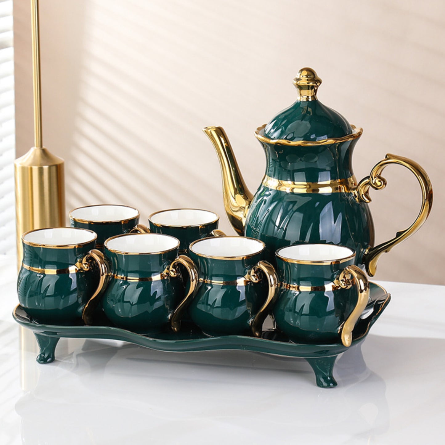 8Pcs Ceramic Tea Set with Tray