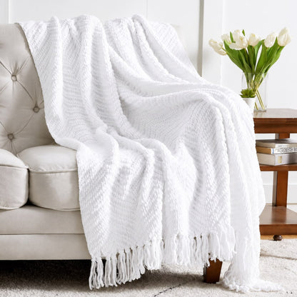 Textured Knit Throw Blanket With Tassels