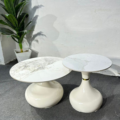Marble Top and Bottom Aluminum Coffee Table Set