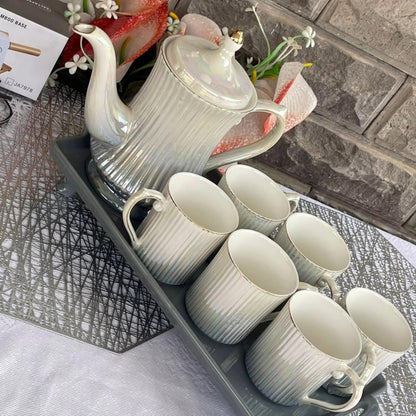 8 Piece Ceramic Tea Set with Tray