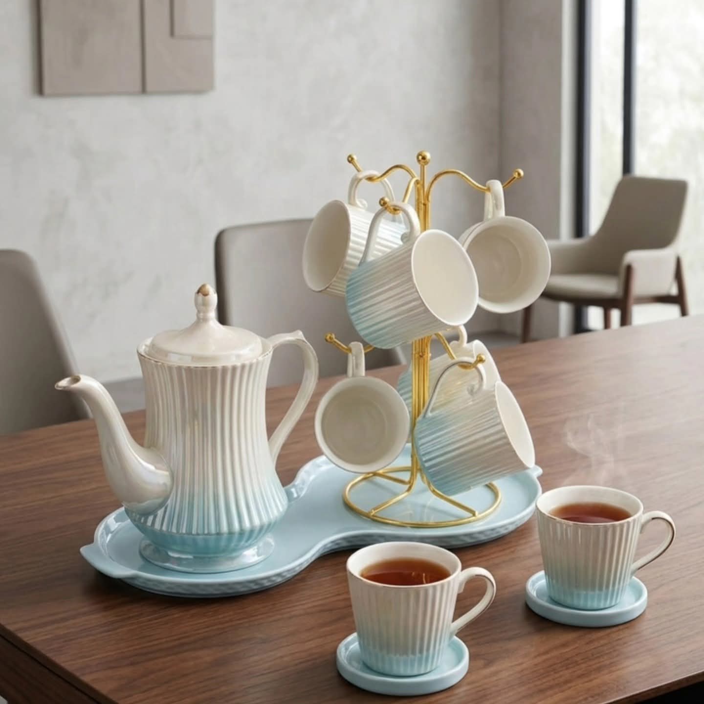 8Pc Tea Kettle and Cups Set