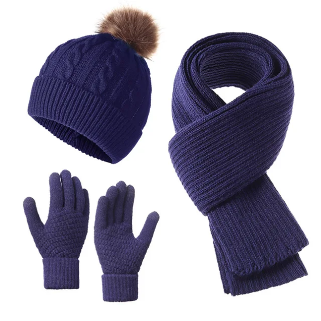 3 in 1 Adult Warm Winter Beanie Scarf Hat Set
