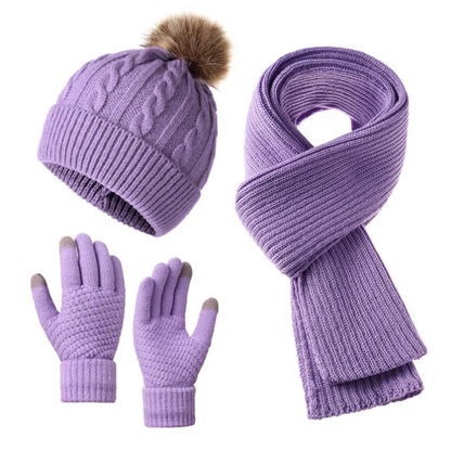 3 in 1 Adult Warm Winter Beanie Scarf Hat Set