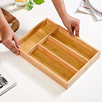 Bamboo cutlery tray organizer